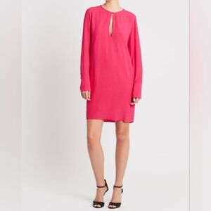Equipment Femme Bonnie Drapey Round Neck Long Sleeve Mini Dress Size Medium Pink